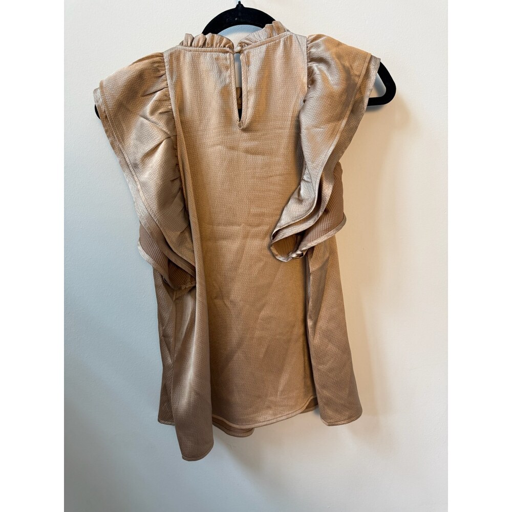 THML Tan Pintuck Flutter Sleeve Blouse Size S - Picture 3 of 7